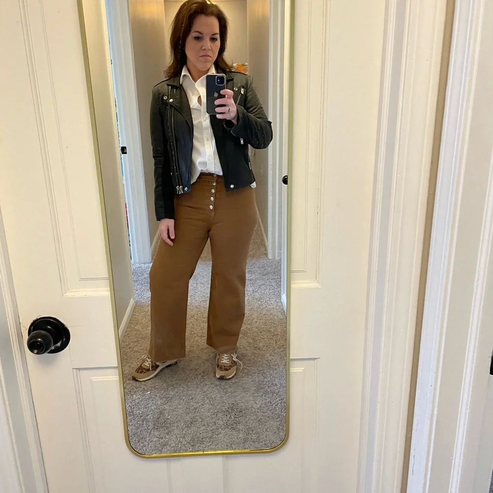 Veronica Beard Brown Wide Leg Grant High rise Jeans with Frayed Hem - Picture 6 of 7